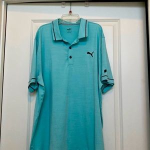 PUMA GOLF Men's light blue w/ black trim short sleeve polo shirt XL EUC